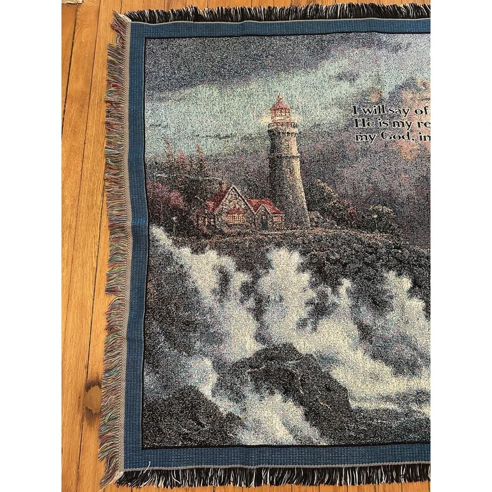 THOMAS KINKADE Throw Blanket PSALM 91:2 Lighthouse Tapestry 46”x‎ 52”